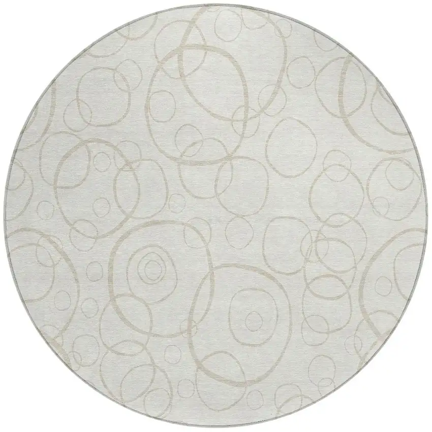 8' Ivory And Beige Round Geometric Washable Indoor Outdoor Area Rug Photo 2