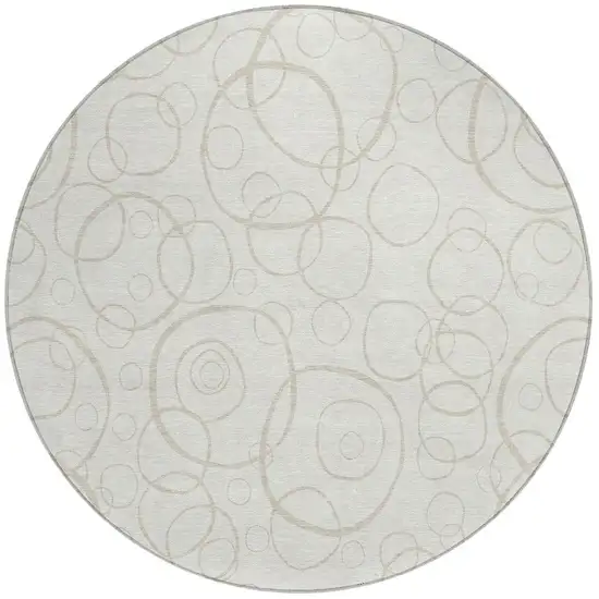 8' Ivory And Beige Round Geometric Washable Indoor Outdoor Area Rug Photo 2