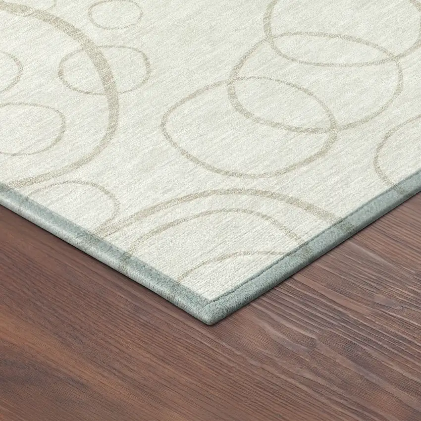 8' Ivory And Beige Round Geometric Washable Indoor Outdoor Area Rug Photo 8