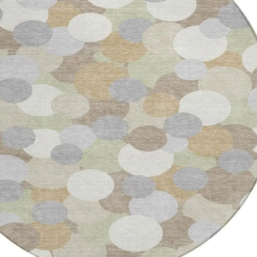 8' Ivory And Beige Round Geometric Washable Indoor Outdoor Area Rug Photo 2