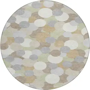Photo of 8' Ivory And Beige Round Geometric Washable Indoor Outdoor Area Rug