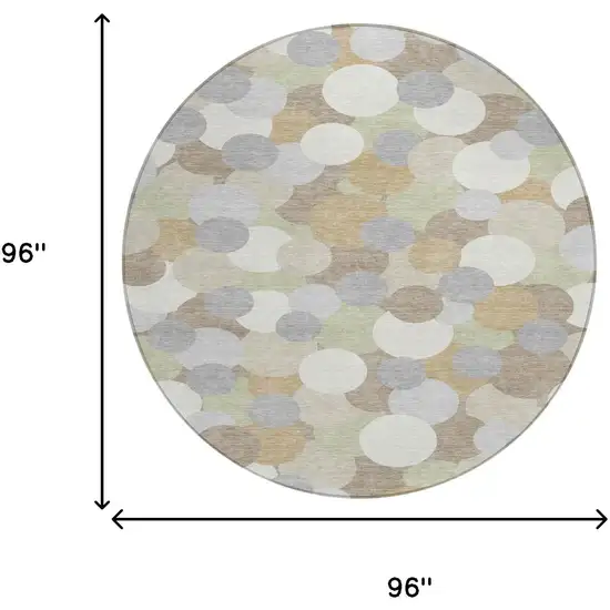 8' Ivory And Beige Round Geometric Washable Indoor Outdoor Area Rug Photo 8