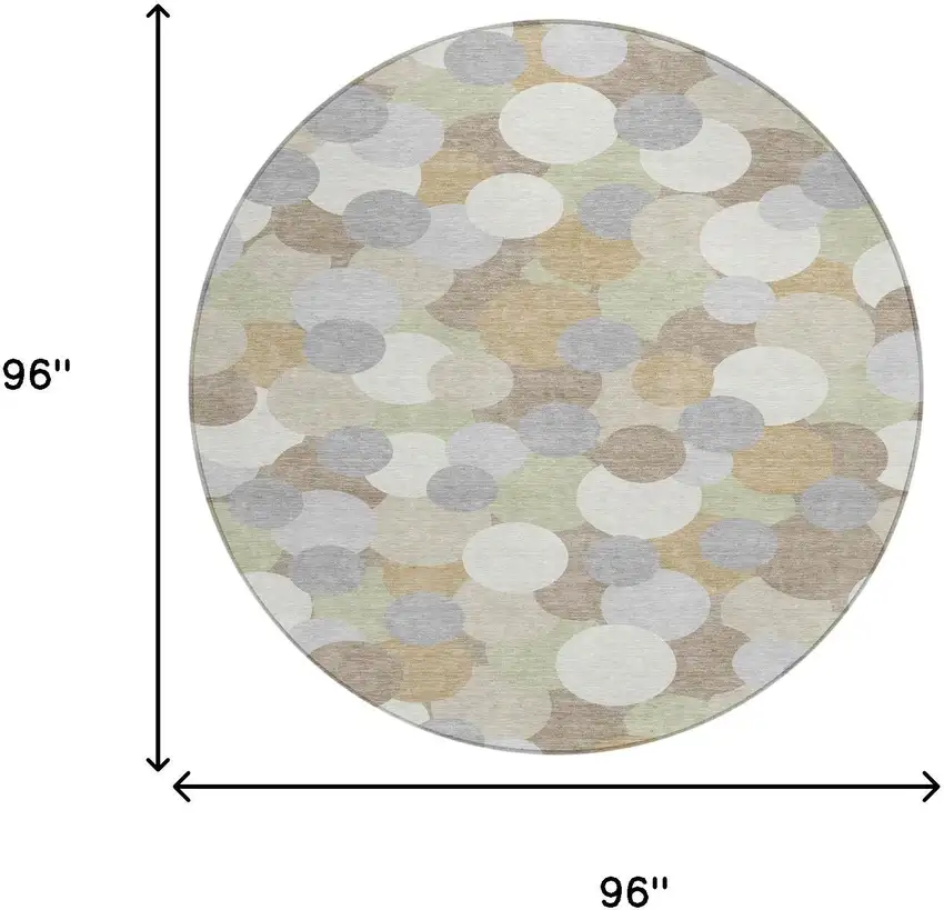 8' Ivory And Beige Round Geometric Washable Indoor Outdoor Area Rug Photo 8