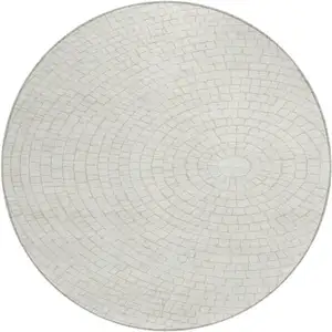 Photo of 8' Ivory And Beige Round Geometric Washable Indoor Outdoor Area Rug