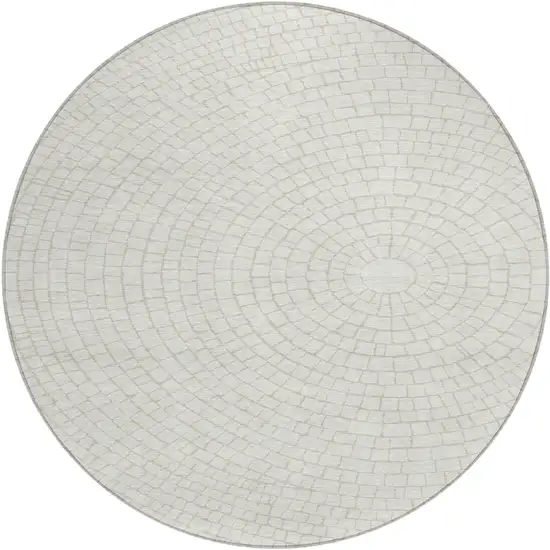 8' Ivory And Beige Round Geometric Washable Indoor Outdoor Area Rug Photo 1