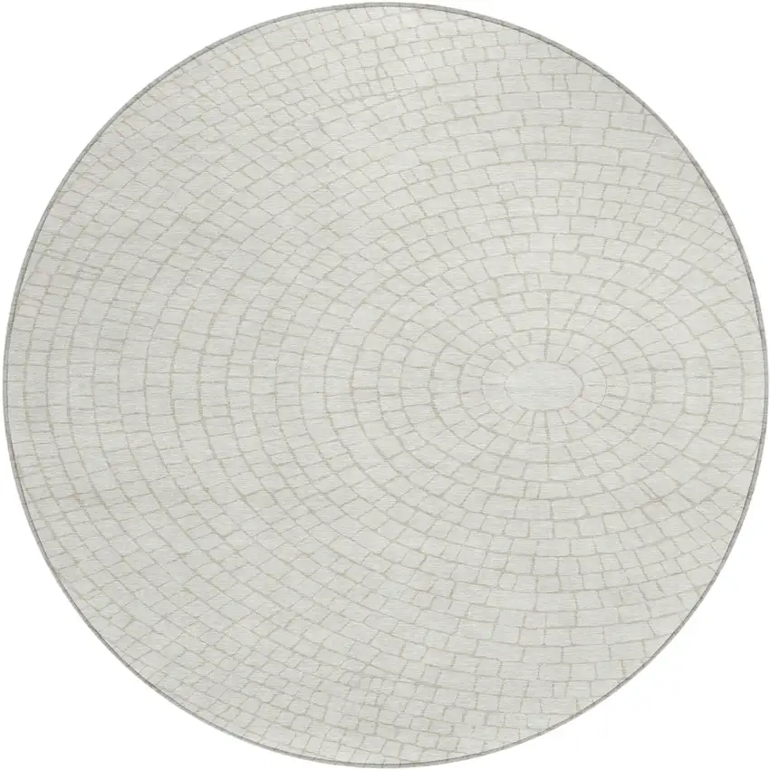 8' Ivory And Beige Round Geometric Washable Indoor Outdoor Area Rug Photo 1