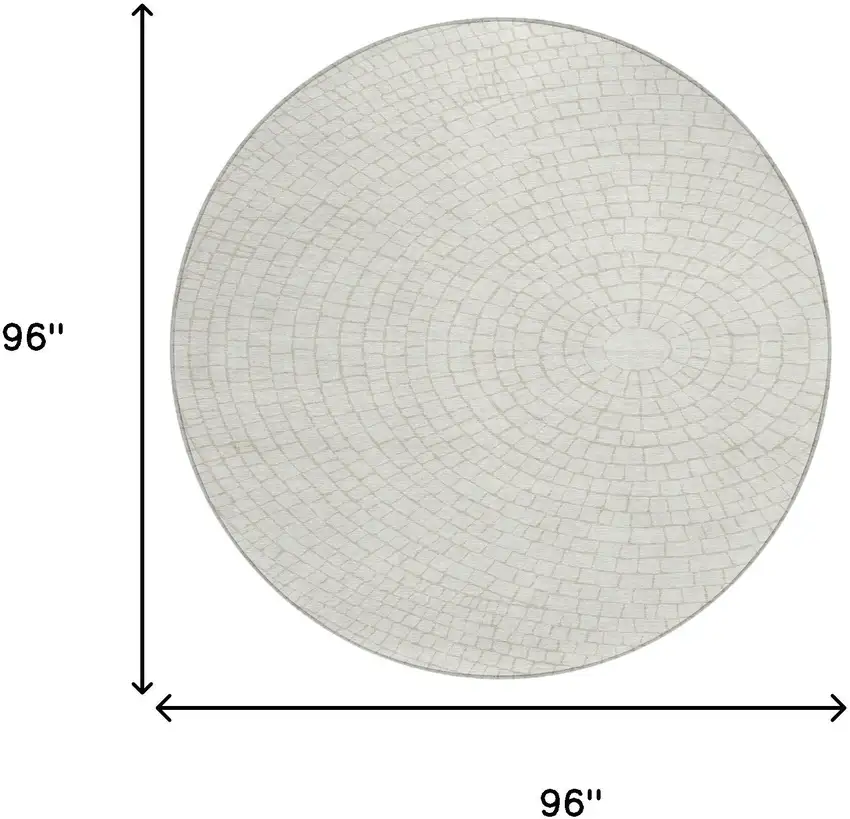 8' Ivory And Beige Round Geometric Washable Indoor Outdoor Area Rug Photo 8