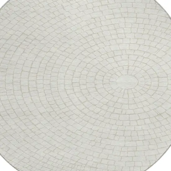 8' Ivory And Beige Round Geometric Washable Indoor Outdoor Area Rug Photo 2