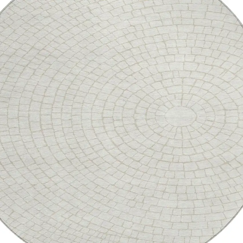 8' Ivory And Beige Round Geometric Washable Indoor Outdoor Area Rug Photo 2