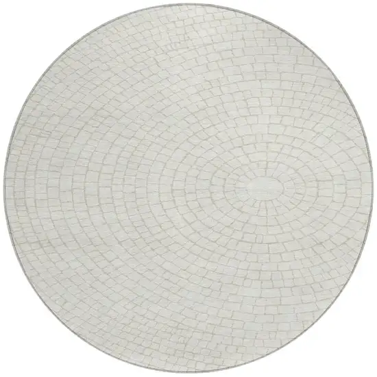 8' Ivory And Beige Round Geometric Washable Indoor Outdoor Area Rug Photo 3