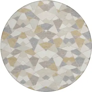 Photo of 8' Ivory And Beige Round Geometric Washable Indoor Outdoor Area Rug