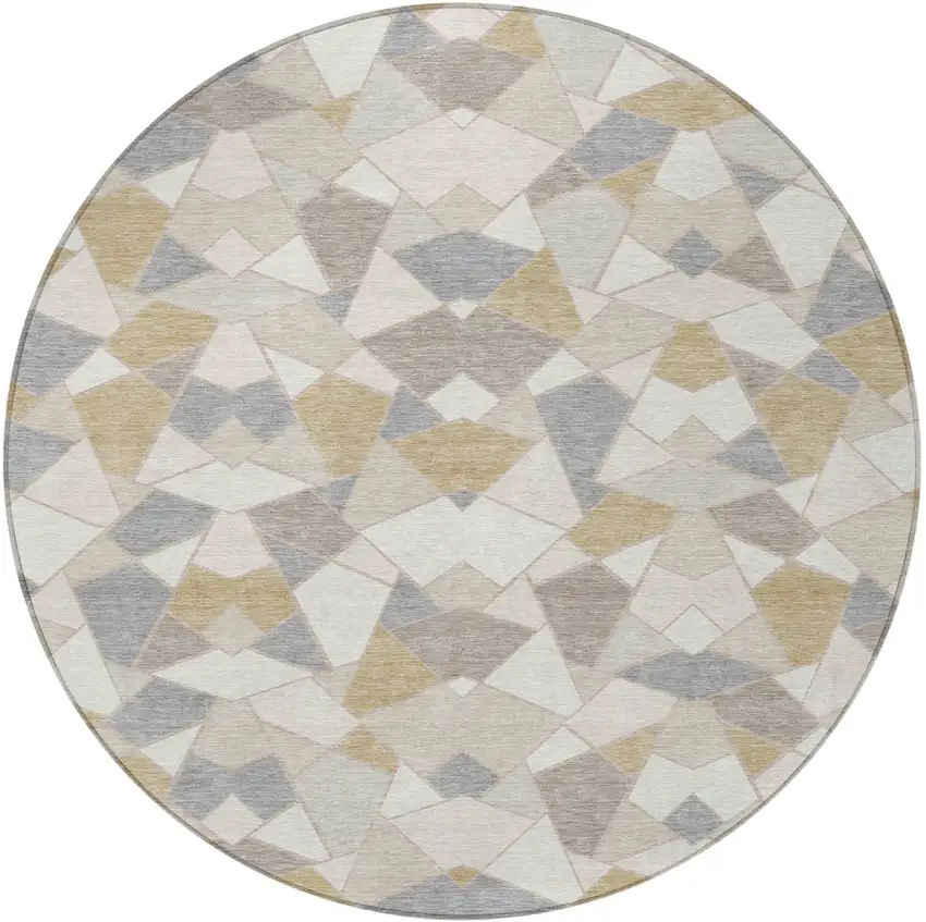 8' Ivory And Beige Round Geometric Washable Indoor Outdoor Area Rug Photo 3