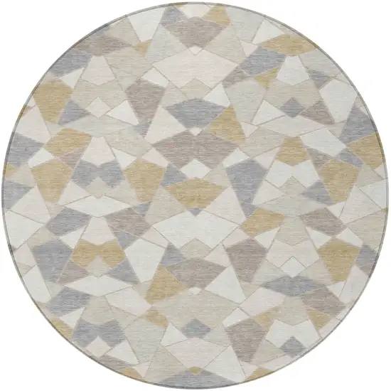 8' Ivory And Beige Round Geometric Washable Indoor Outdoor Area Rug Photo 3