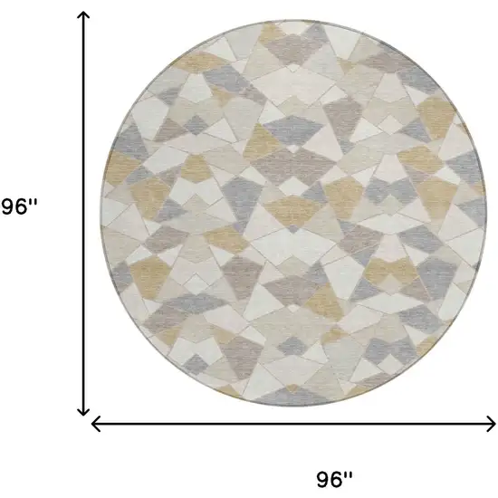 8' Ivory And Beige Round Geometric Washable Indoor Outdoor Area Rug Photo 8