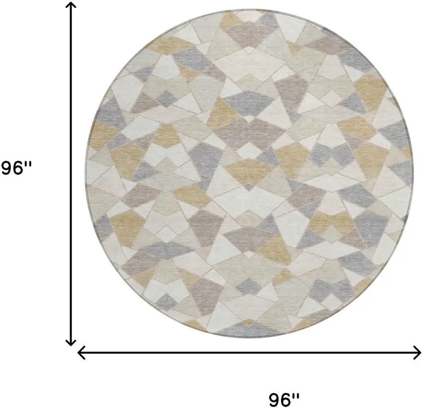 8' Ivory And Beige Round Geometric Washable Indoor Outdoor Area Rug Photo 8