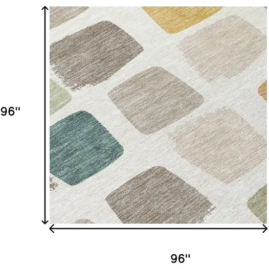 8' Ivory And Beige Round Geometric Washable Indoor Outdoor Area Rug Photo 7