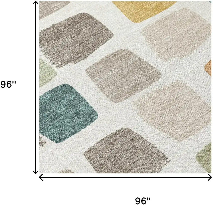 8' Ivory And Beige Round Geometric Washable Indoor Outdoor Area Rug Photo 7
