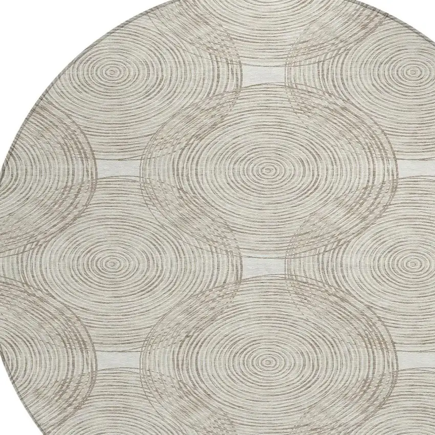 8' Ivory And Beige Round Geometric Washable Indoor Outdoor Area Rug Photo 3