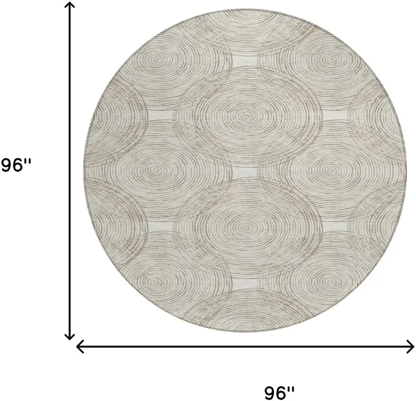 8' Ivory And Beige Round Geometric Washable Indoor Outdoor Area Rug Photo 7