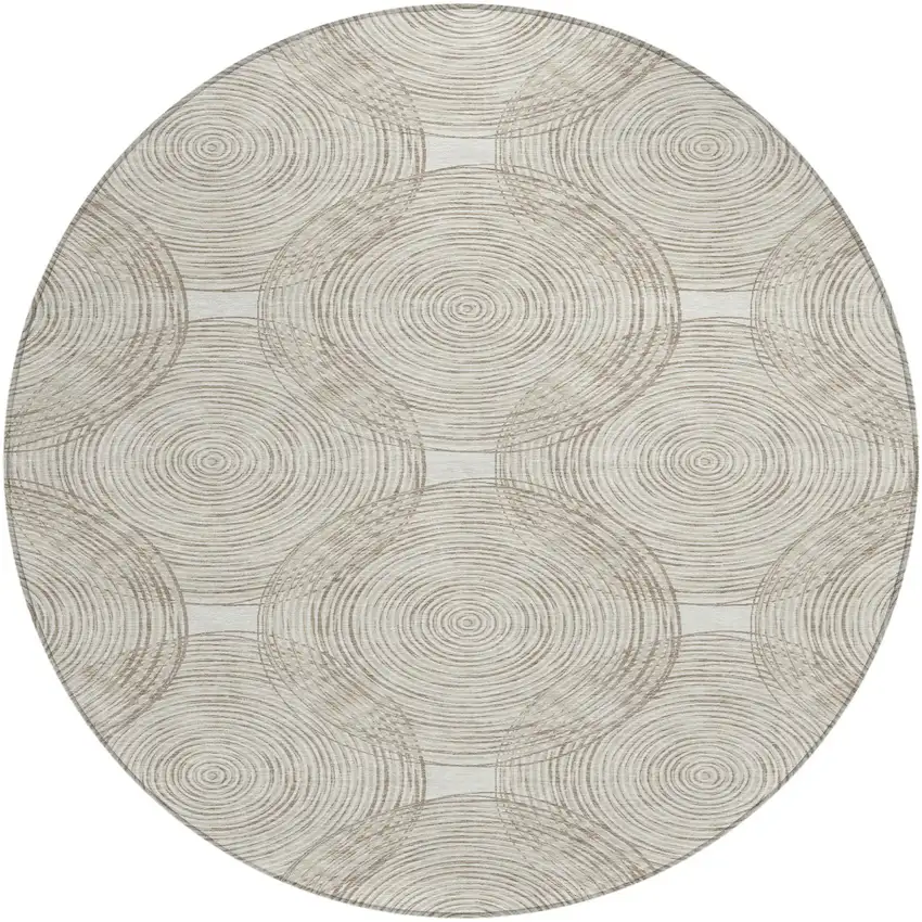 8' Ivory And Beige Round Geometric Washable Indoor Outdoor Area Rug Photo 2