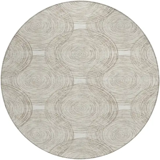 8' Ivory And Beige Round Geometric Washable Indoor Outdoor Area Rug Photo 2