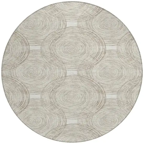 8' Ivory And Beige Round Geometric Washable Indoor Outdoor Area Rug Photo 4