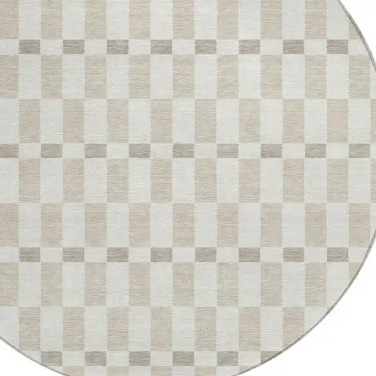 8' Ivory And Beige Round Geometric Washable Indoor Outdoor Area Rug Photo 3