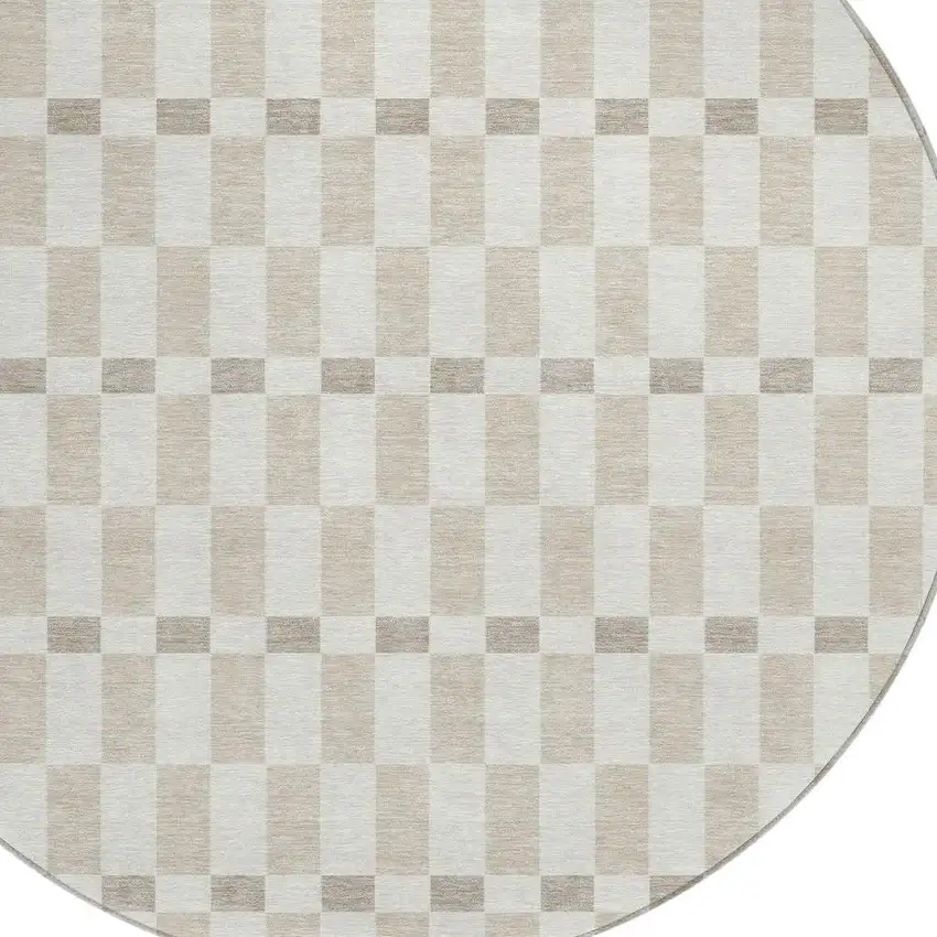 8' Ivory And Beige Round Geometric Washable Indoor Outdoor Area Rug Photo 3