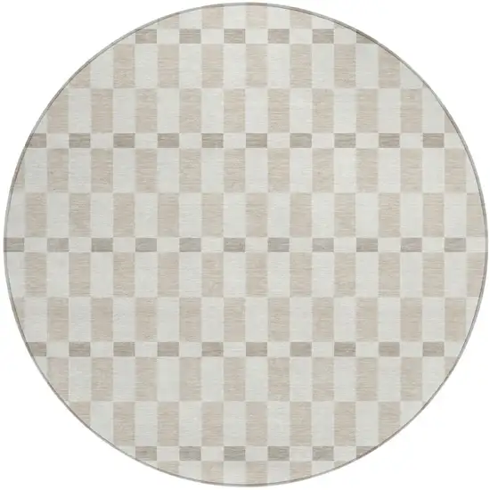 8' Ivory And Beige Round Geometric Washable Indoor Outdoor Area Rug Photo 2