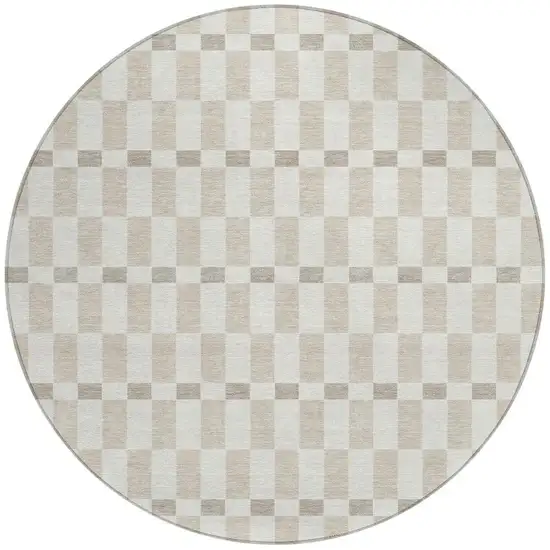 8' Ivory And Beige Round Geometric Washable Indoor Outdoor Area Rug Photo 4