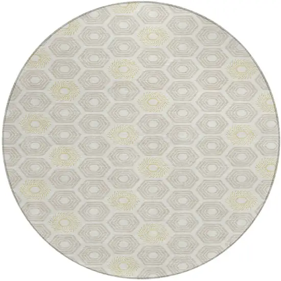 8' Ivory And Beige Round Geometric Washable Indoor Outdoor Area Rug Photo 2