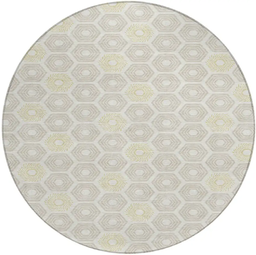 8' Ivory And Beige Round Geometric Washable Indoor Outdoor Area Rug Photo 2