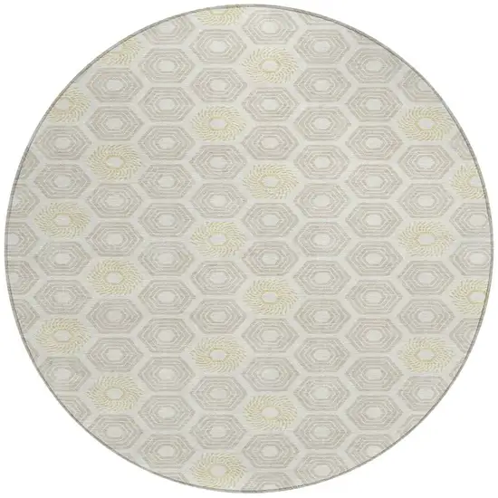 8' Ivory And Beige Round Geometric Washable Indoor Outdoor Area Rug Photo 4
