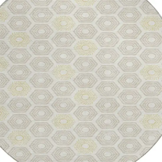 8' Ivory And Beige Round Geometric Washable Indoor Outdoor Area Rug Photo 3