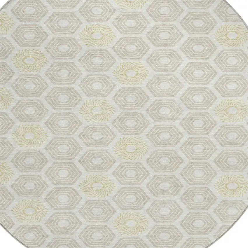 8' Ivory And Beige Round Geometric Washable Indoor Outdoor Area Rug Photo 3