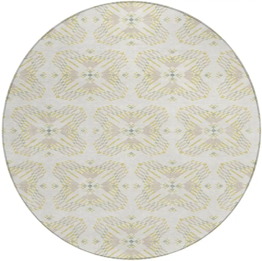 8' Ivory And Beige Round Geometric Washable Indoor Outdoor Area Rug Photo 2