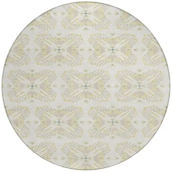 8' Ivory And Beige Round Geometric Washable Indoor Outdoor Area Rug Photo 4