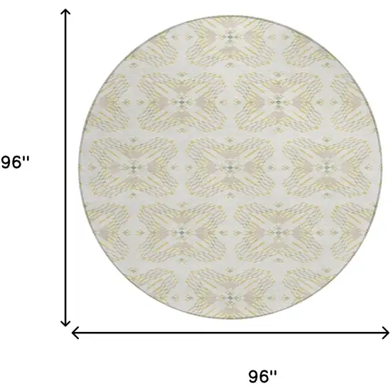 8' Ivory And Beige Round Geometric Washable Indoor Outdoor Area Rug Photo 7