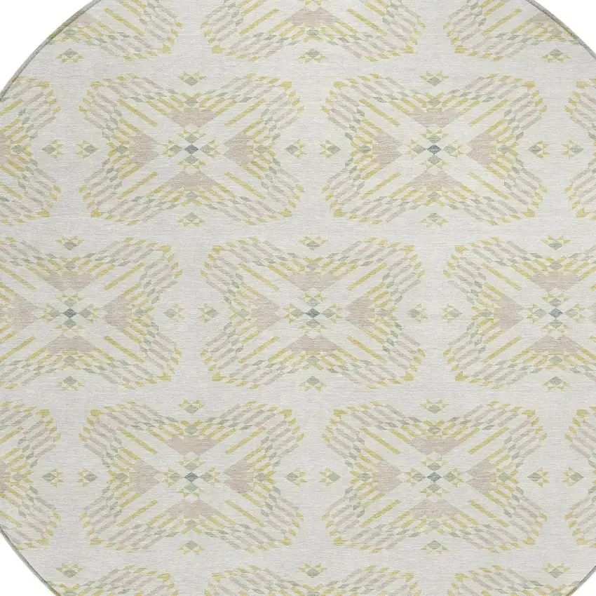 8' Ivory And Beige Round Geometric Washable Indoor Outdoor Area Rug Photo 3