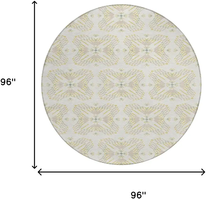 8' Ivory And Beige Round Geometric Washable Indoor Outdoor Area Rug Photo 7
