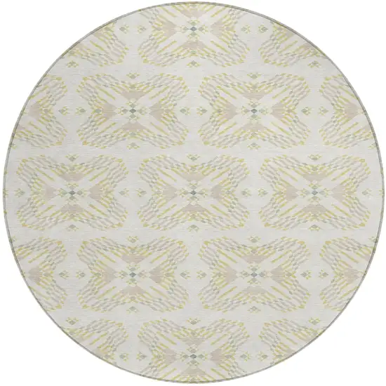 8' Ivory And Beige Round Geometric Washable Indoor Outdoor Area Rug Photo 2