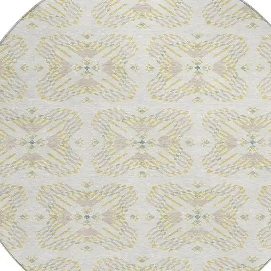 8' Ivory And Beige Round Geometric Washable Indoor Outdoor Area Rug Photo 3