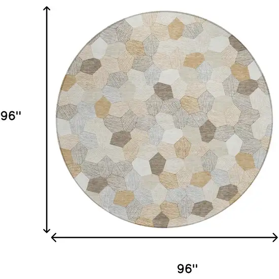 8' Ivory And Beige Round Geometric Washable Indoor Outdoor Area Rug Photo 6