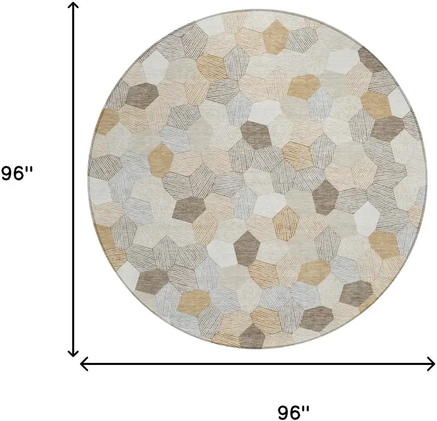 8' Ivory And Beige Round Geometric Washable Indoor Outdoor Area Rug Photo 6