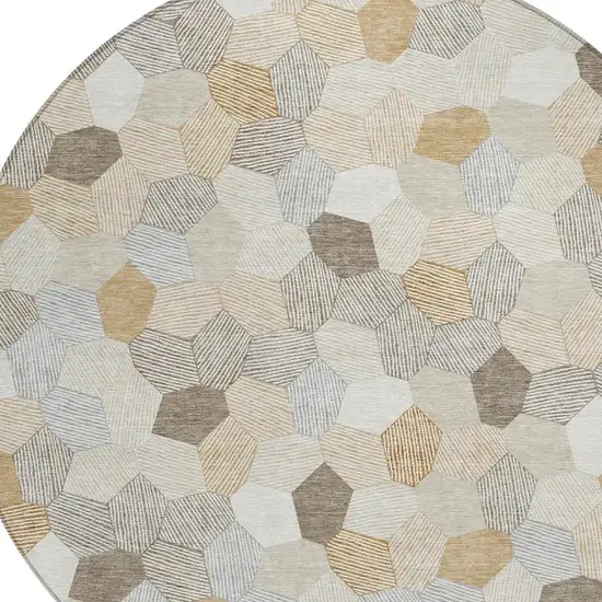 8' Ivory And Beige Round Geometric Washable Indoor Outdoor Area Rug Photo 2