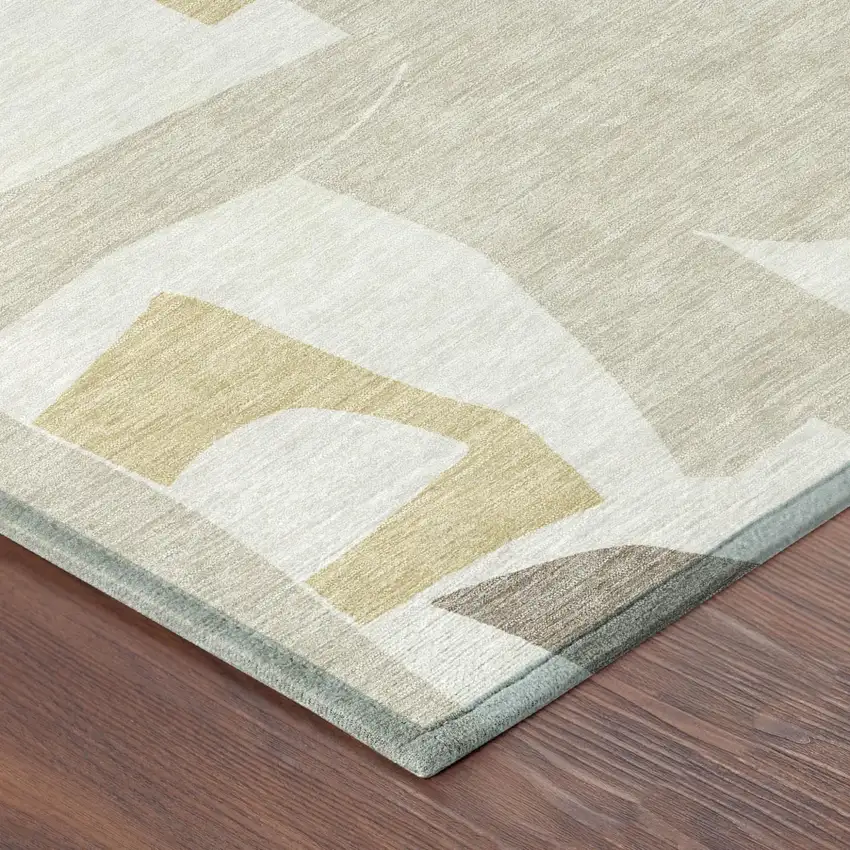 8' Ivory And Beige Round Geometric Washable Indoor Outdoor Area Rug Photo 4