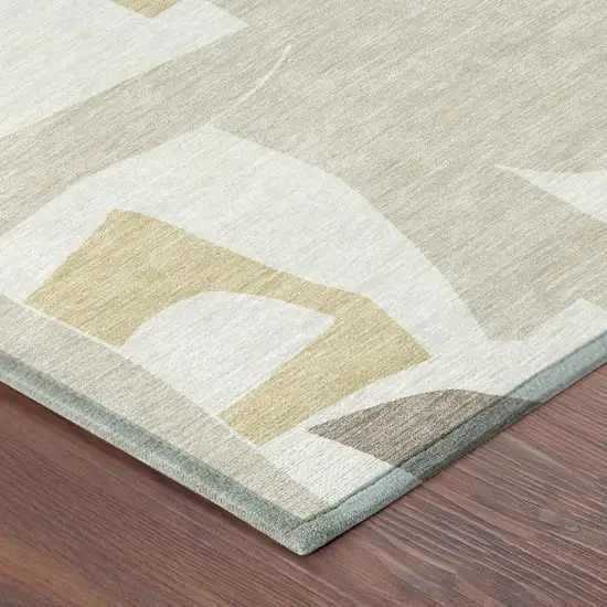 8' Ivory And Beige Round Geometric Washable Indoor Outdoor Area Rug Photo 4