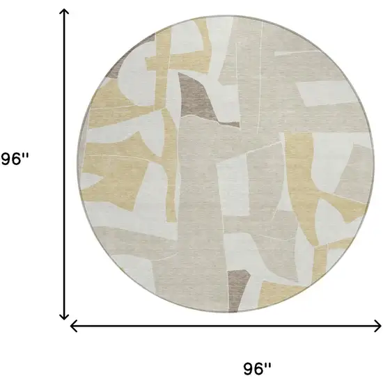 8' Ivory And Beige Round Geometric Washable Indoor Outdoor Area Rug Photo 6