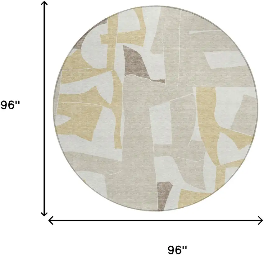 8' Ivory And Beige Round Geometric Washable Indoor Outdoor Area Rug Photo 6