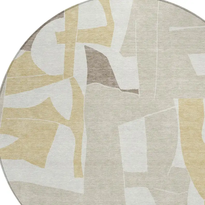 8' Ivory And Beige Round Geometric Washable Indoor Outdoor Area Rug Photo 2